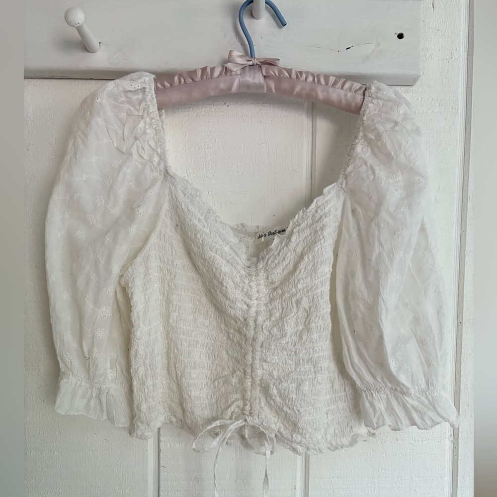 White Women's eyelet blouse XL Cotton